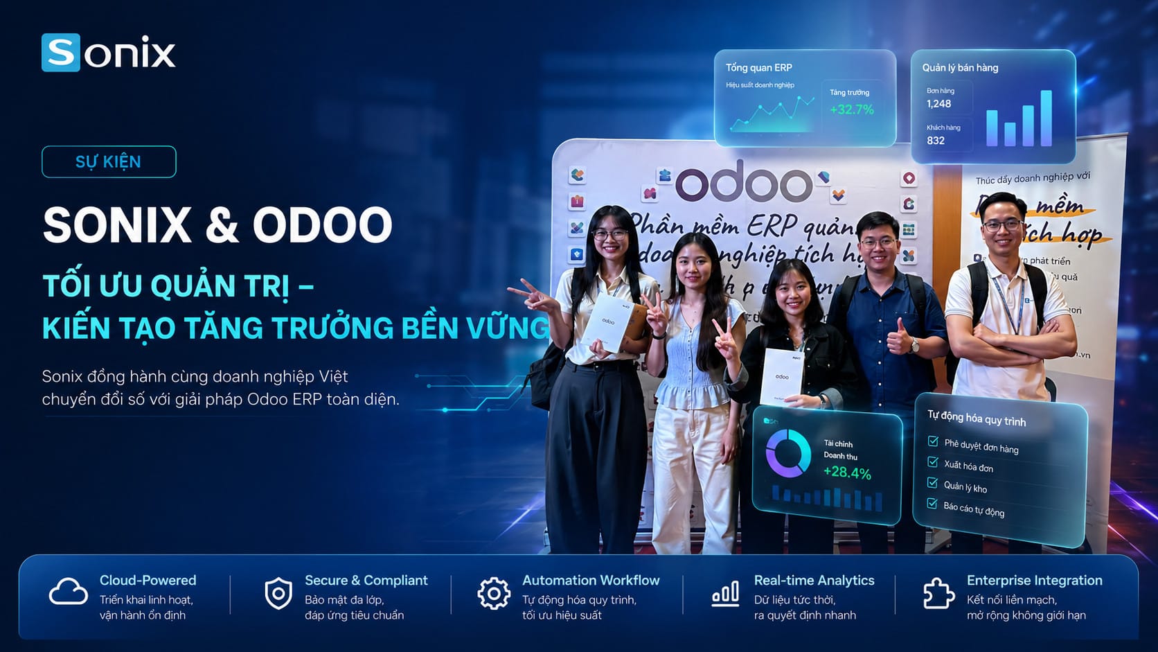 Đội ngũ Sonix đã trực tiếp tham dự các session, workshop kỹ thuật và phiên thảo luận nhóm — đặc biệt tập trung vào ngành Sản xuất