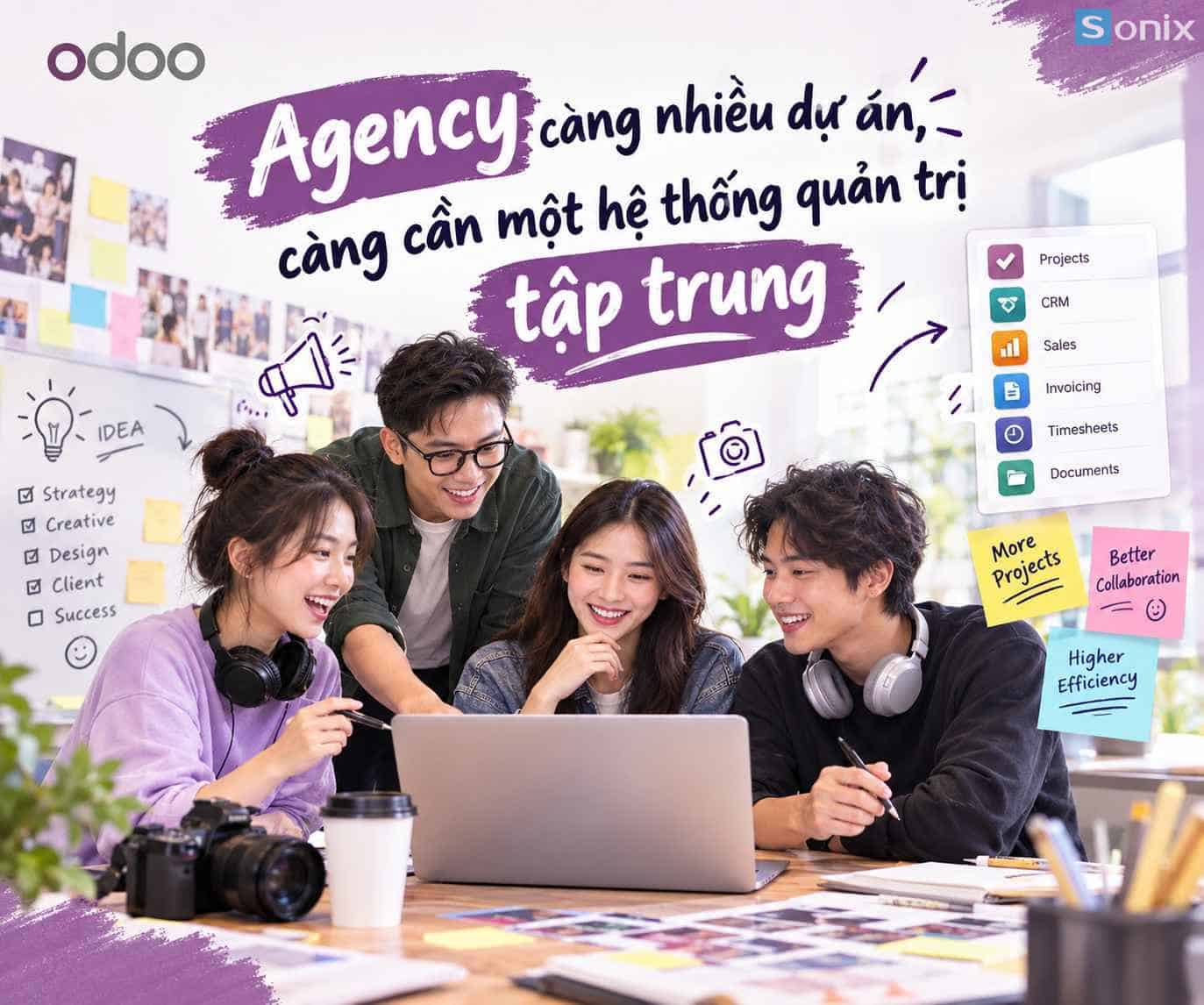 Nhóm làm việc trẻ trung sử dụng hệ thống quản trị tập trung cho dự án.