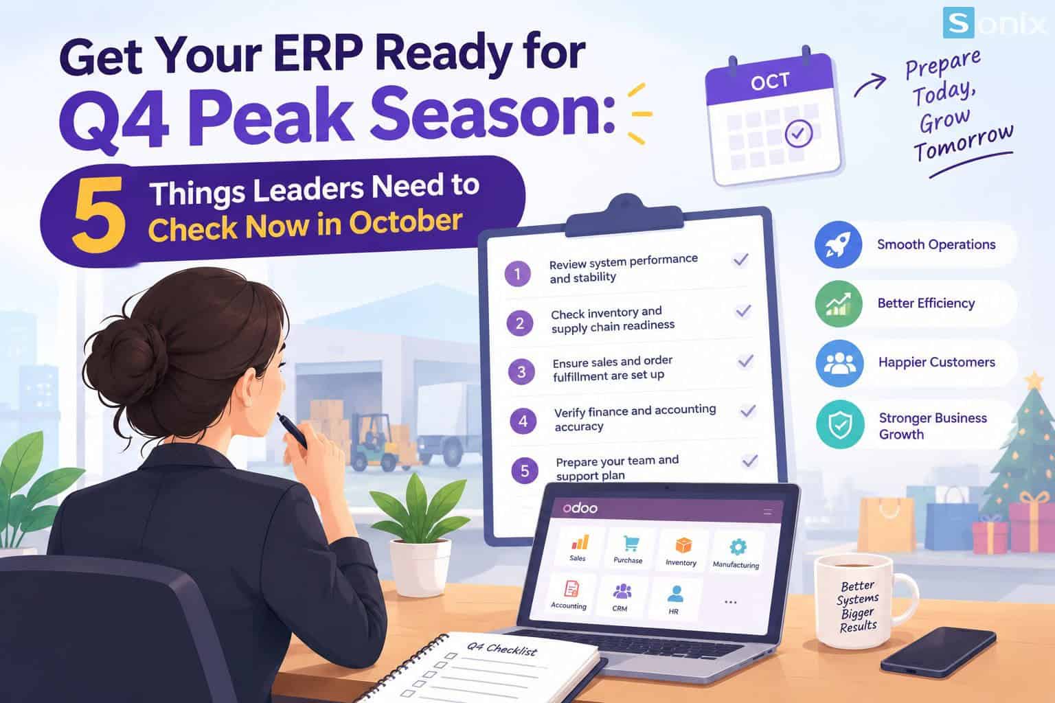 Lãnh đạo kiểm tra chuẩn bị ERP cho mùa cao điểm Q4 trong tháng 10.
