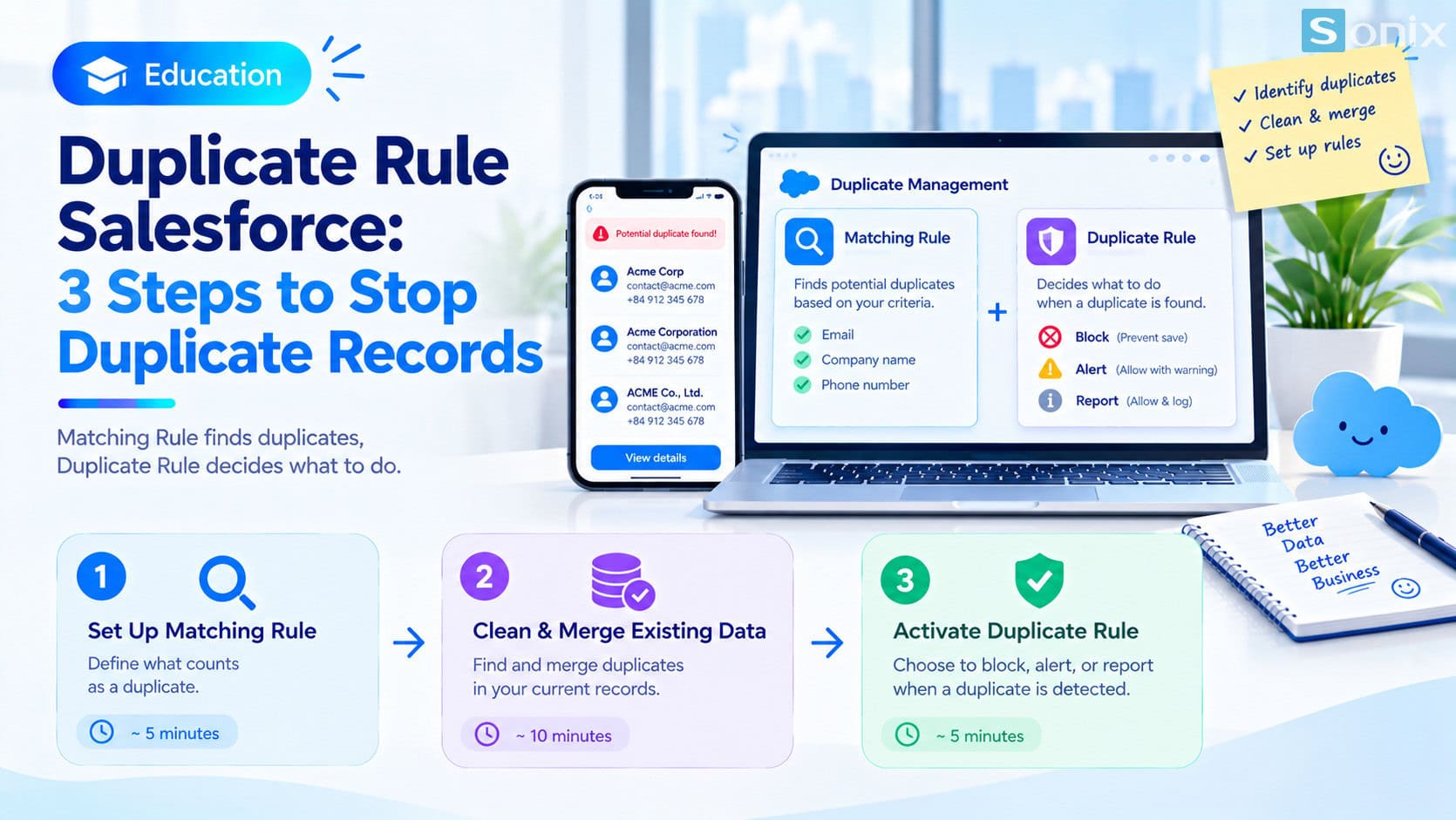 Three steps to handle duplicate customer records in Salesforce.