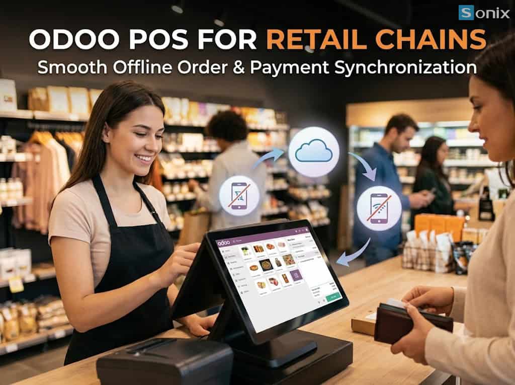 Hình ảnh POS Odoo cho chuỗi bán lẻ, đồng bộ đơn hàng và thanh toán offline mượt mà.